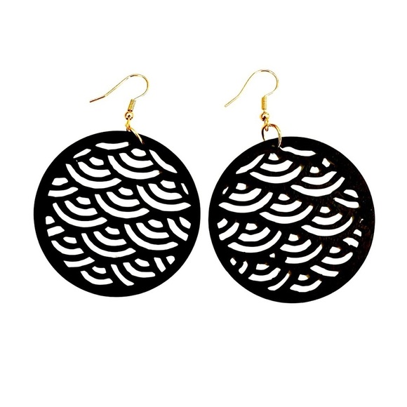 Jewelry - ⭐️ 5 for $25 Natural Wood Black Painted Lightweight Carved Earrings